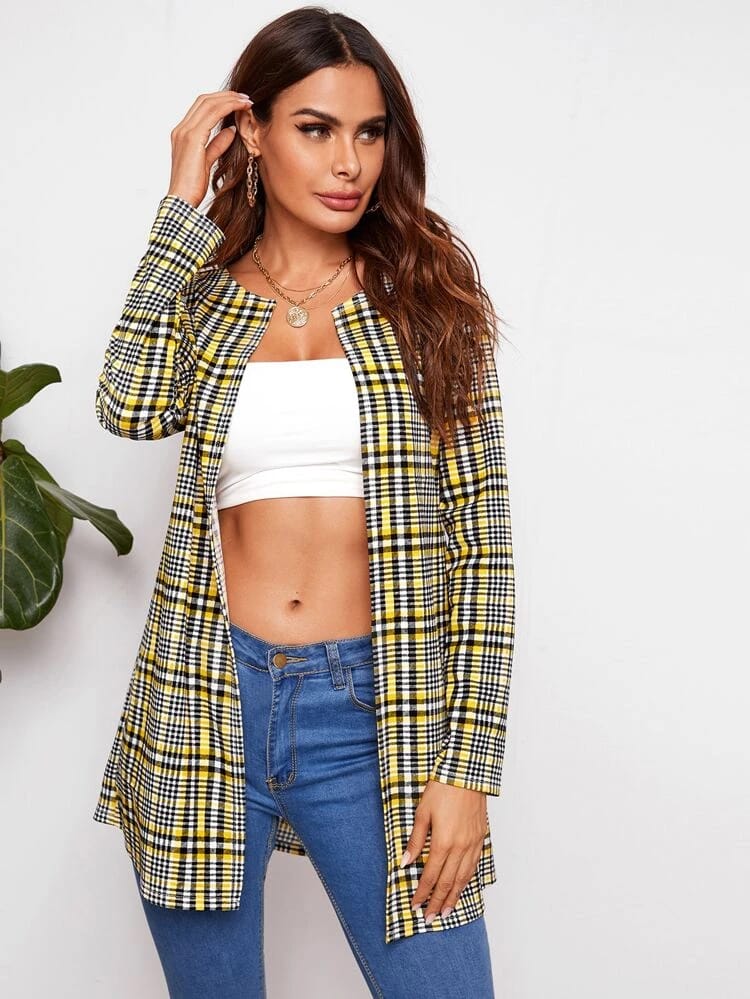 Open Front Plaid Coat freeshipping - Kendiee