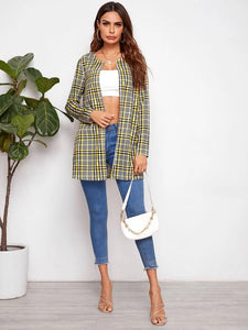 Open Front Plaid Coat freeshipping - Kendiee
