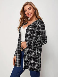 Open Placket Pocket Front Plaid Coat freeshipping - Kendiee