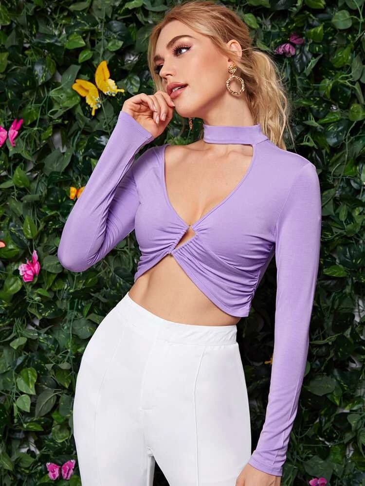 Ruched Detail Cut Out Crop Top freeshipping - Kendiee