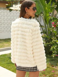 Solid Open Front Fluffy Coat freeshipping - Kendiee