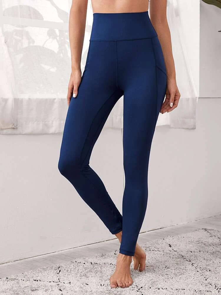 Solid Wide Band Waist Sports Leggings With Phone Pocket freeshipping - Kendiee