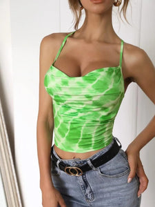 Tie Dye Lace Up Back Halter Top freeshipping - Kendiee