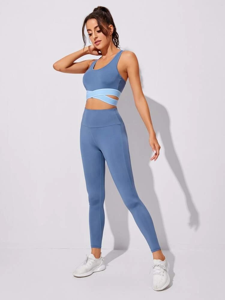 Racer Back Sports Bra With Wide Band Waist Leggings freeshipping - Kendiee