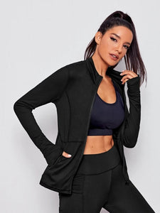 Zip Up Pocket Side Sports Jacket With Thumb Holes freeshipping - Kendiee