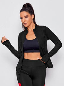 Zip Up Pocket Side Sports Jacket With Thumb Holes freeshipping - Kendiee