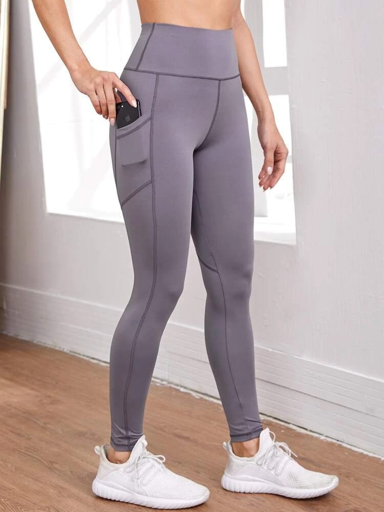 Topstitching Sports Leggings With Phone Pocket freeshipping - Kendiee