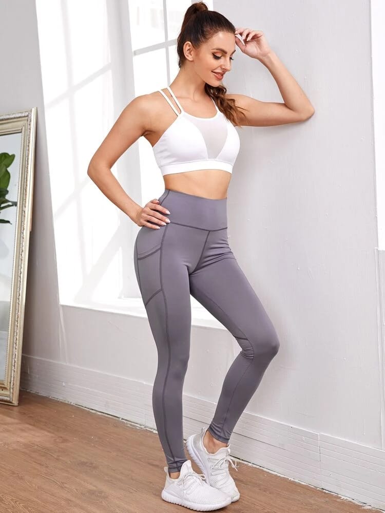 Topstitching Sports Leggings With Phone Pocket freeshipping - Kendiee