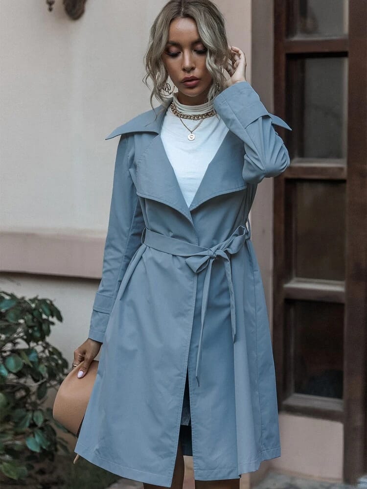 Lapel Collar Belted Trench Coat freeshipping - Kendiee