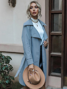 Lapel Collar Belted Trench Coat freeshipping - Kendiee