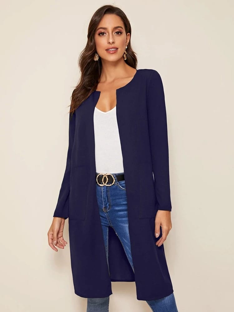 Pocket Front Open Placket Solid Coat freeshipping - Kendiee
