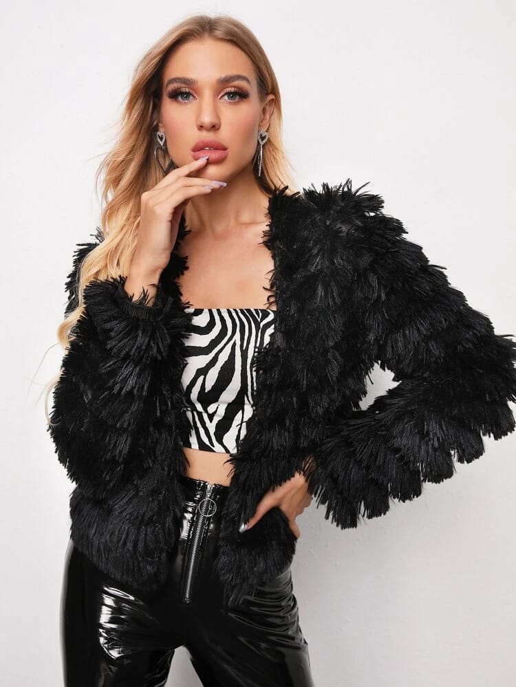Solid Layered Faux Fur Coat freeshipping - Kendiee