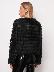 Solid Layered Faux Fur Coat freeshipping - Kendiee