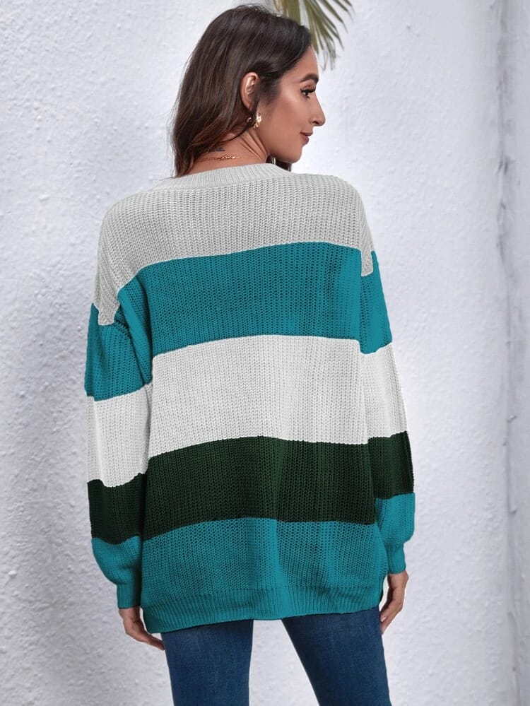Drop Shoulder Colorblock Oversized Sweater freeshipping - Kendiee