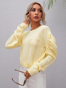 Gigot Sleeve Pointelle Knit Sweater freeshipping - Kendiee