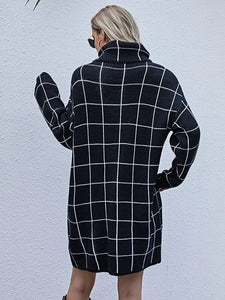 Grid Plaid Turtleneck Sweater Dress Without Belt freeshipping - Kendiee