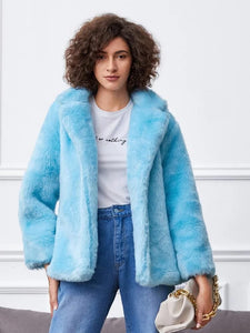 Solid Open Front Faux Fur Coat freeshipping - Kendiee