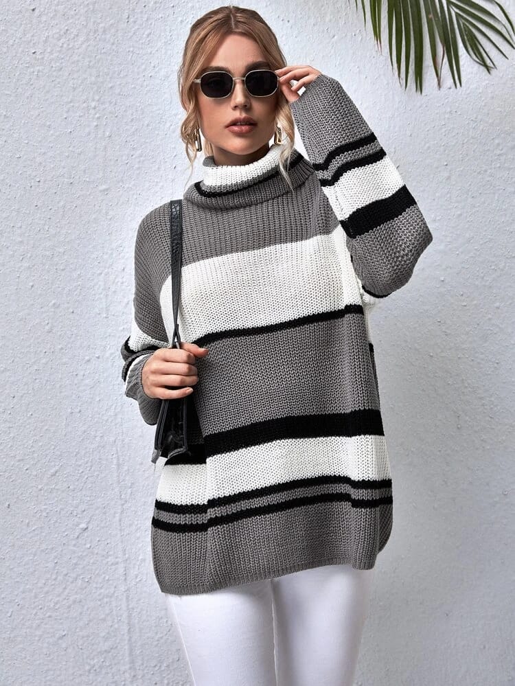 Drop Shoulder Color Block Boxy Sweater freeshipping - Kendiee