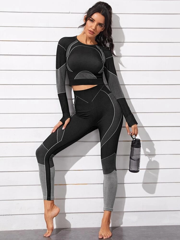Cut Out Back Topstitching Sports Tee & Leggings freeshipping - Kendiee