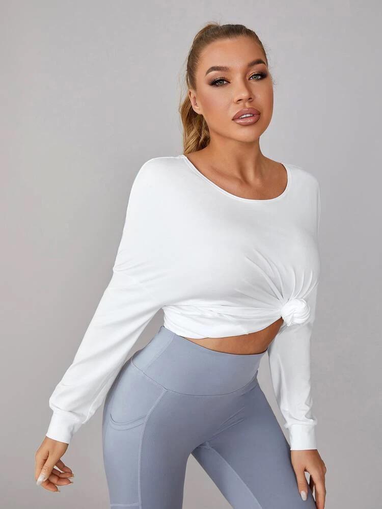 Solid Twist Back Knot Front Sports Tee