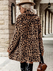 Leopard Print Open Front Fuzzy Coat