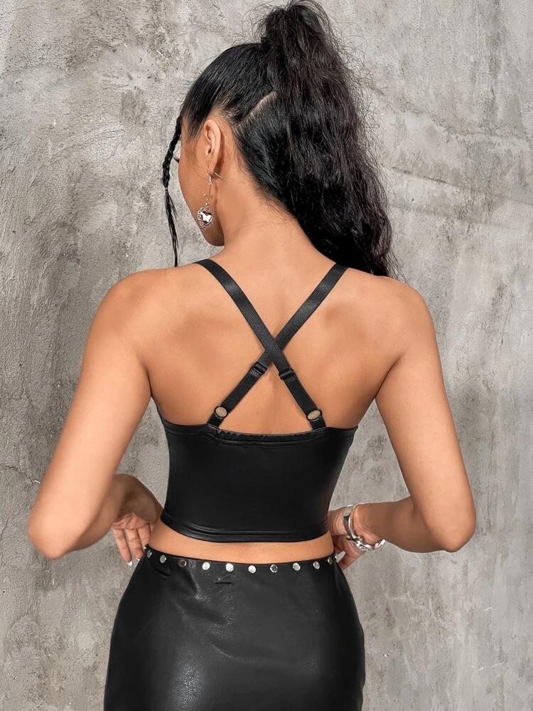 Solid Criss Cross Ring Detail Cami Top