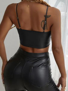Hook And Eye PU Leather Cami Top freeshipping - Kendiee