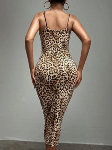 Leopard Print Strap Detail Bodycon Dress