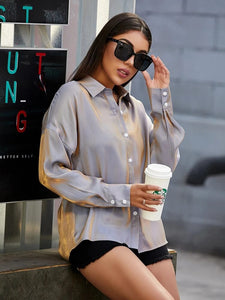 Solid Drop Shoulder Blouse freeshipping - Kendiee