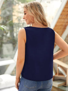 Solid Scallop Trim Sleeveless Top