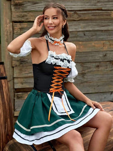 5pack Colorblock Contrast Lace-Up Maid Costume Set
