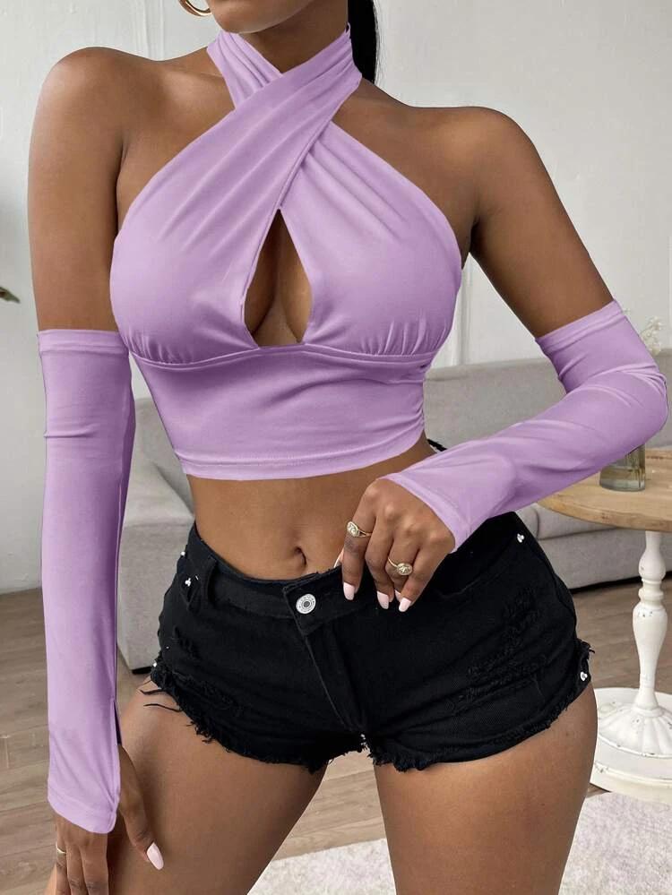 Cutout Ruched Backless Top freeshipping - Kendiee