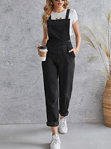 Frill Trim Pocket Front Cord Overalls freeshipping - Kendiee