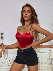 Lace Up Back Satin Cami Top freeshipping - Kendiee