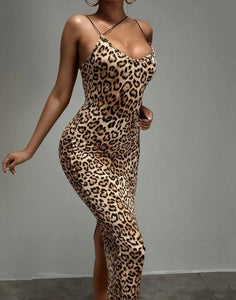 Leopard Print Strap Detail Bodycon Dress