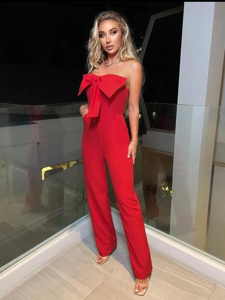 Bow Front Straight Leg Tube Jumpsuit