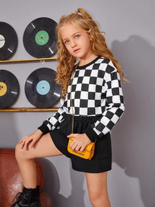 Girls Drop Shoulder Checked Pullover freeshipping - Kendiee
