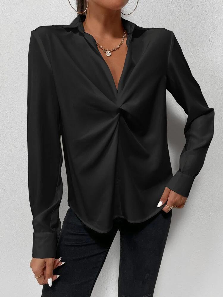 Solid Twist Front Blouse