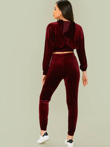Velvet O-Ring Zip Up Hoodie And Joggers Set freeshipping - Kendiee