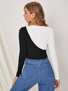Two Tone Cut- Out Crop Tee freeshipping - Kendiee