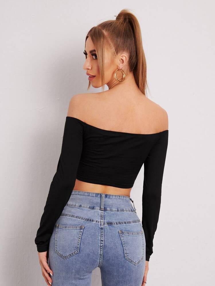 Off Shoulder Ruched Front Crop Top freeshipping - Kendiee