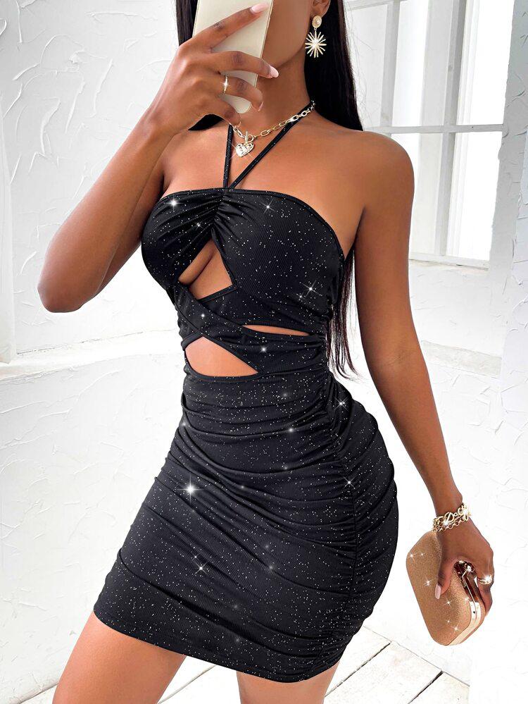 Cut Out Ruched Bodycon Dress freeshipping - Kendiee
