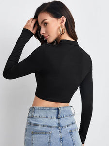 Form-Fitting Mock Neck Crop Top freeshipping - Kendiee