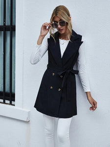Solid Double Breasted Belted Vest Coat freeshipping - Kendiee