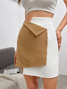 Color Block Asymmetrical Skirt freeshipping - Kendiee