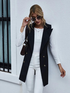 Solid Double Breasted Belted Vest Coat freeshipping - Kendiee