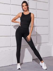 Cut Out Spliced Back Sports Jumpsuit freeshipping - Kendiee