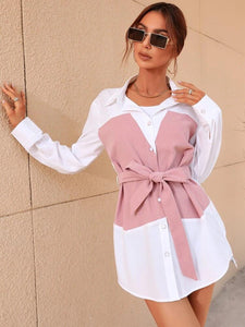 Two Tone 2 In 1 Belted Shirt