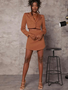 Notched Collar Blazer & Skirt Set