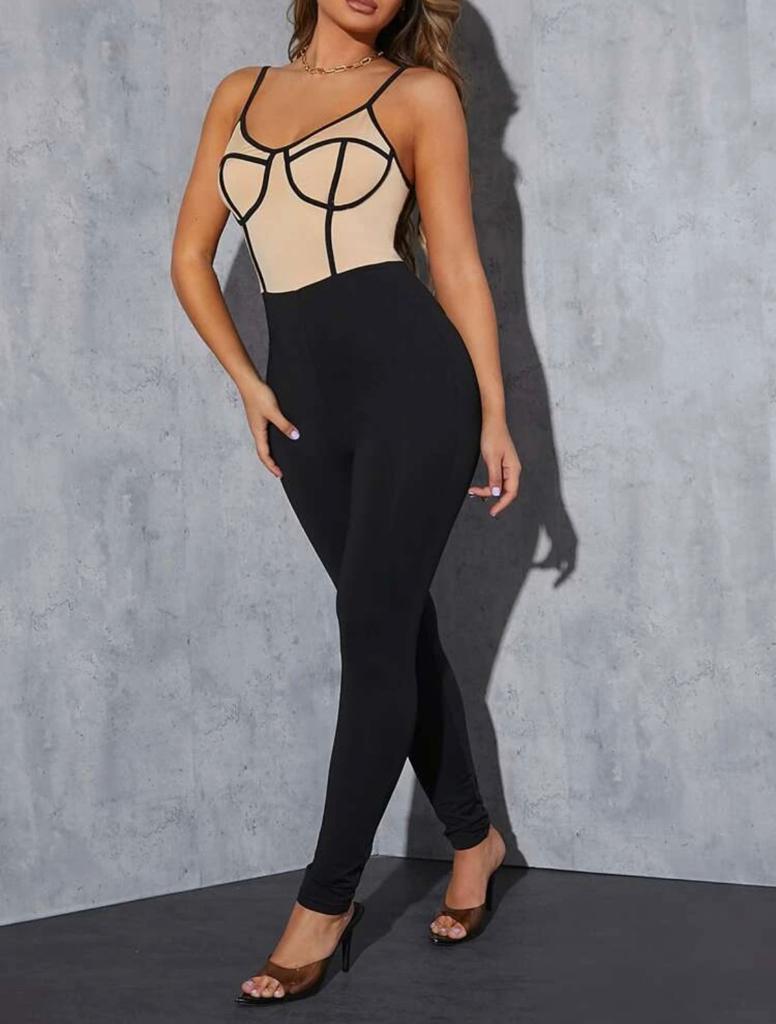 Contrast Binding Two Tone Bustier Unitard Cami Jumpsuit